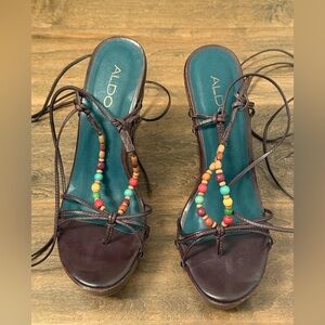 Aldo Women's Dark Brown Beaded Lace-Up Sandals